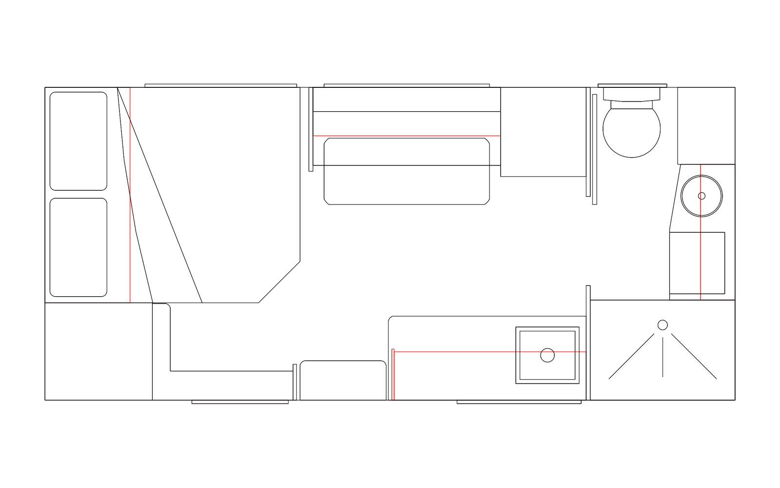 Option RV 16'6 MD couples caravan floorplan