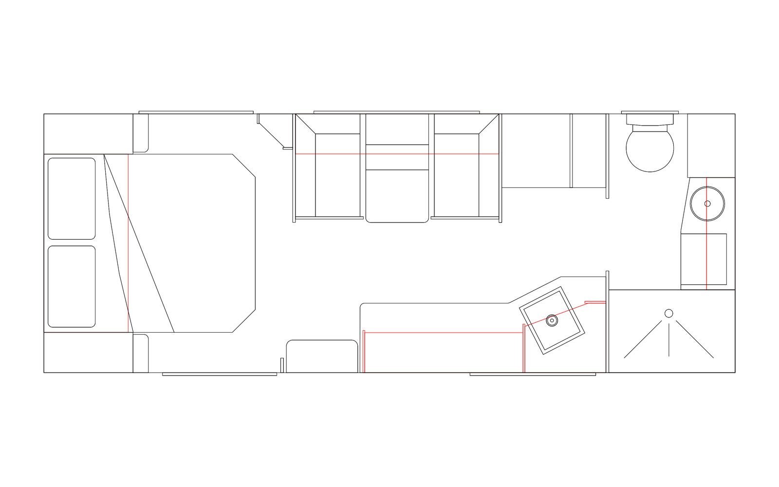 Option RV 20' MD Angled Kitchen couples caravan floorplan