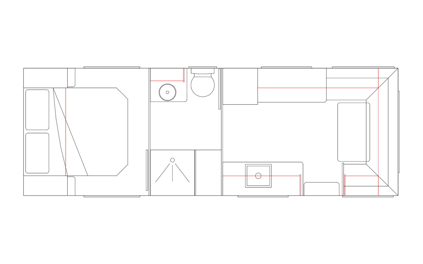 Option RV 22' RD Rear Club Lounge couples caravan floorplan